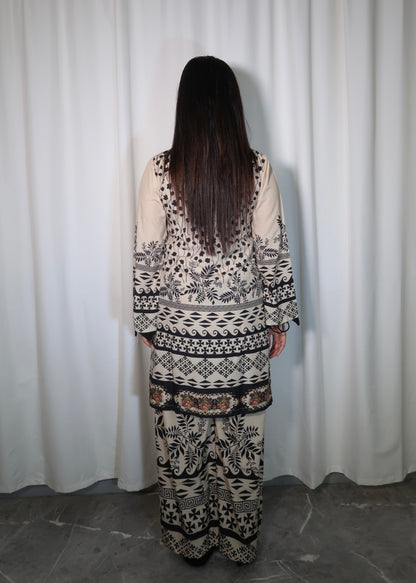 BLACK PRINTED 2 PIECE PLAZZO SUIT