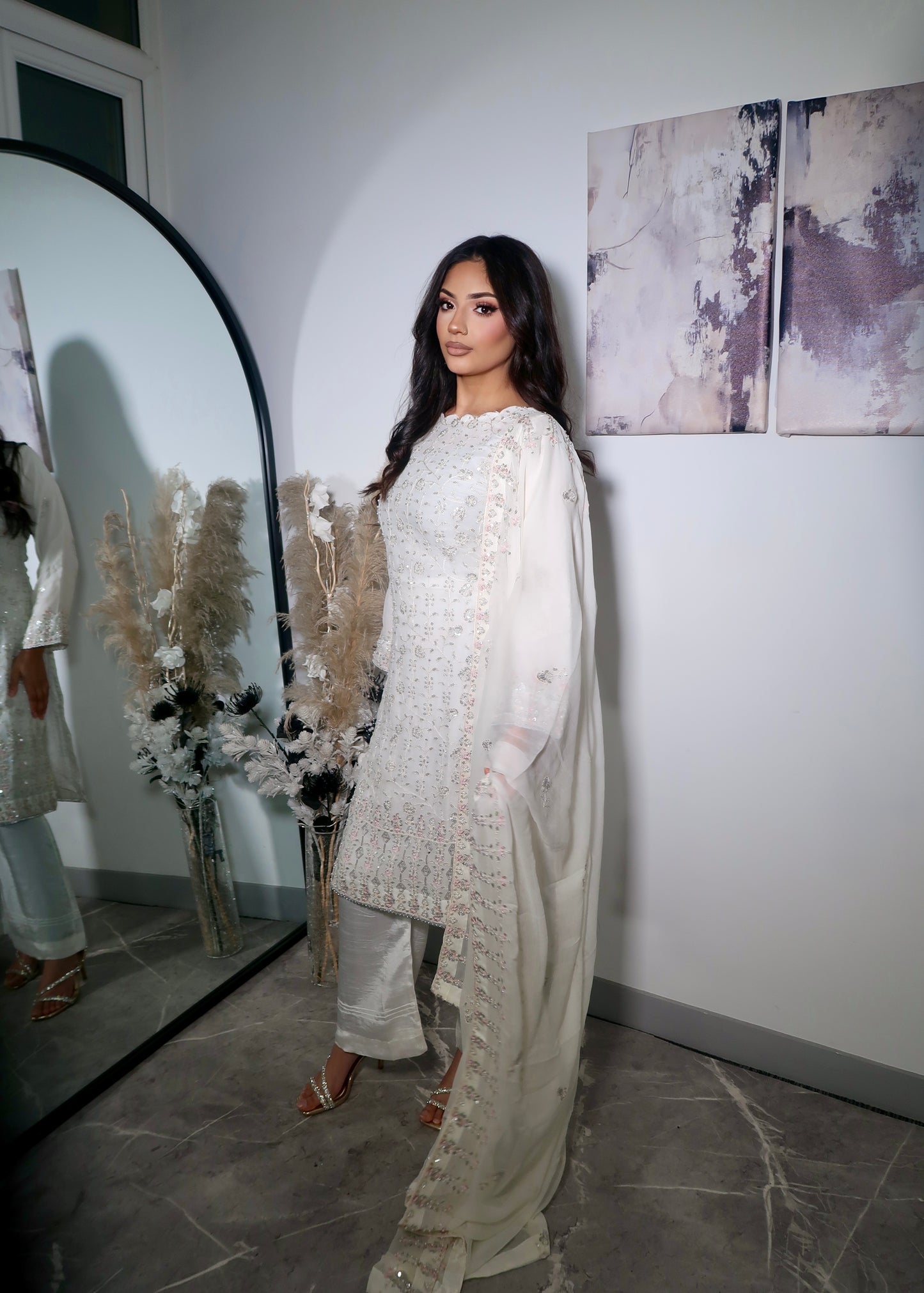 LAILA IVORY WHITE CHIFFON 3 PIECE SUIT