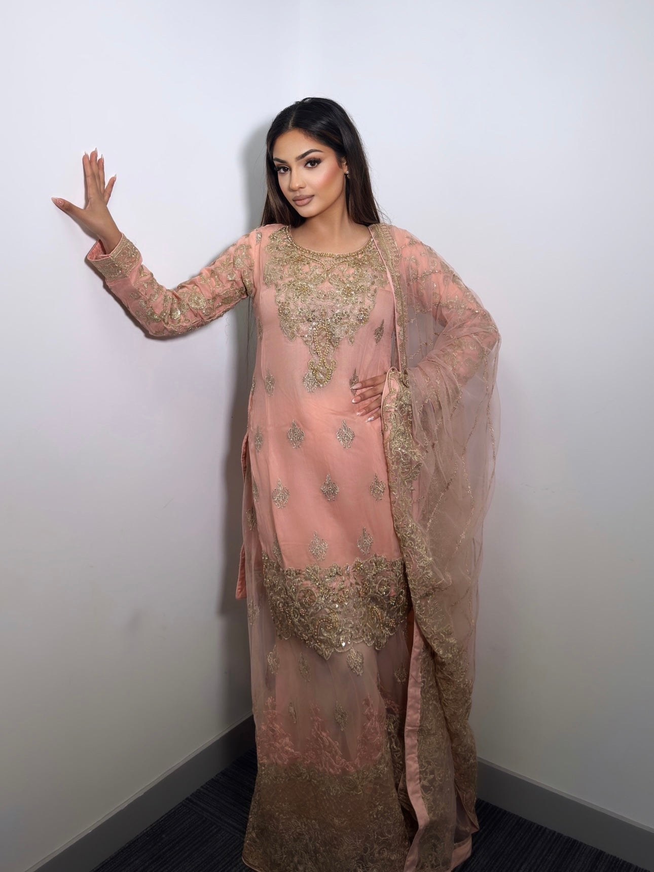 PEACH SHARARA SUIT