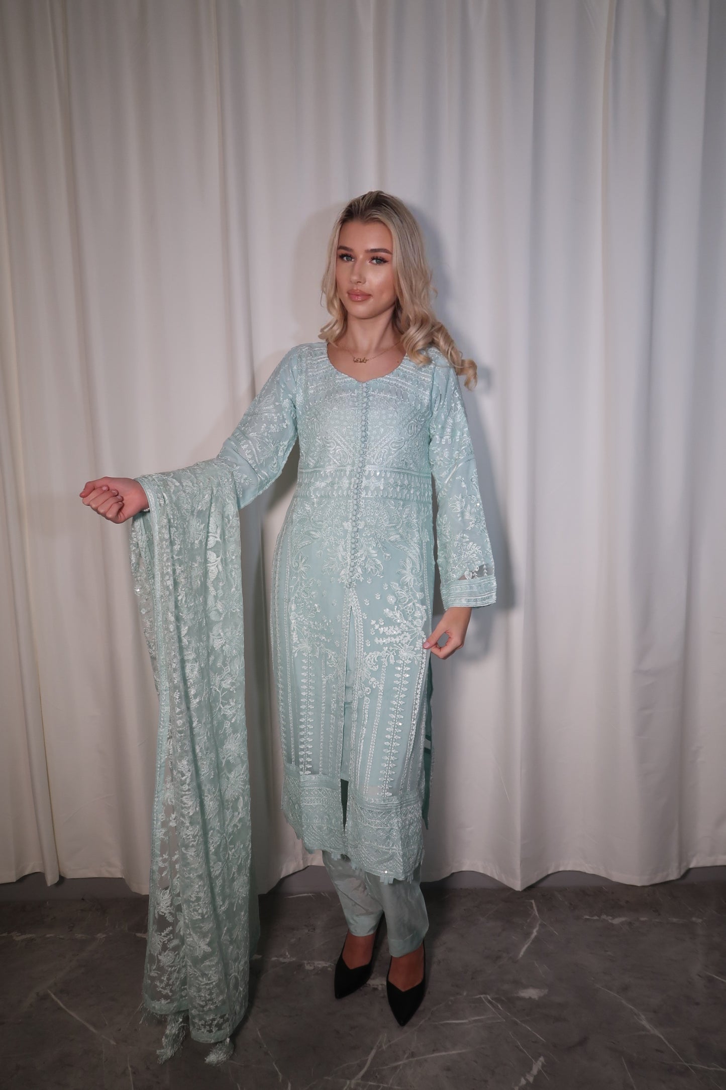 BABY BLUE SPLIT STYLE 3 PIECE CHIFFON SUIT