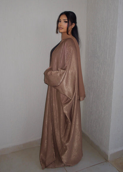 LUJAIN CRUSHED SATIN OPEN ABAYA