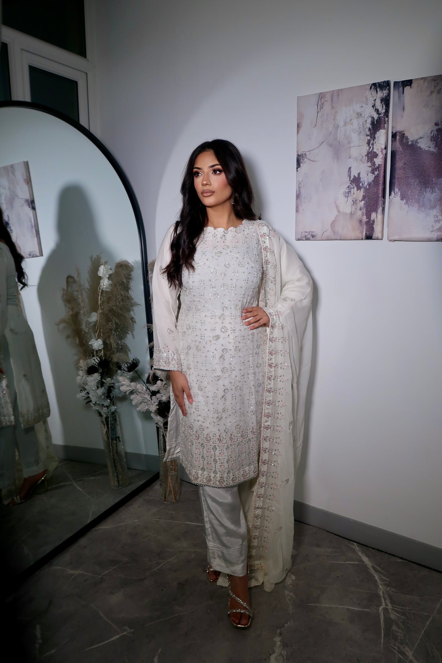 LAILA IVORY WHITE CHIFFON 3 PIECE SUIT