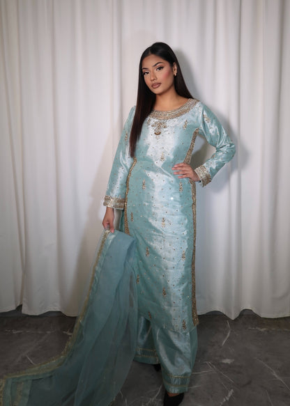 AZURE 3 PIECE MASORI PLAZZO SUIT