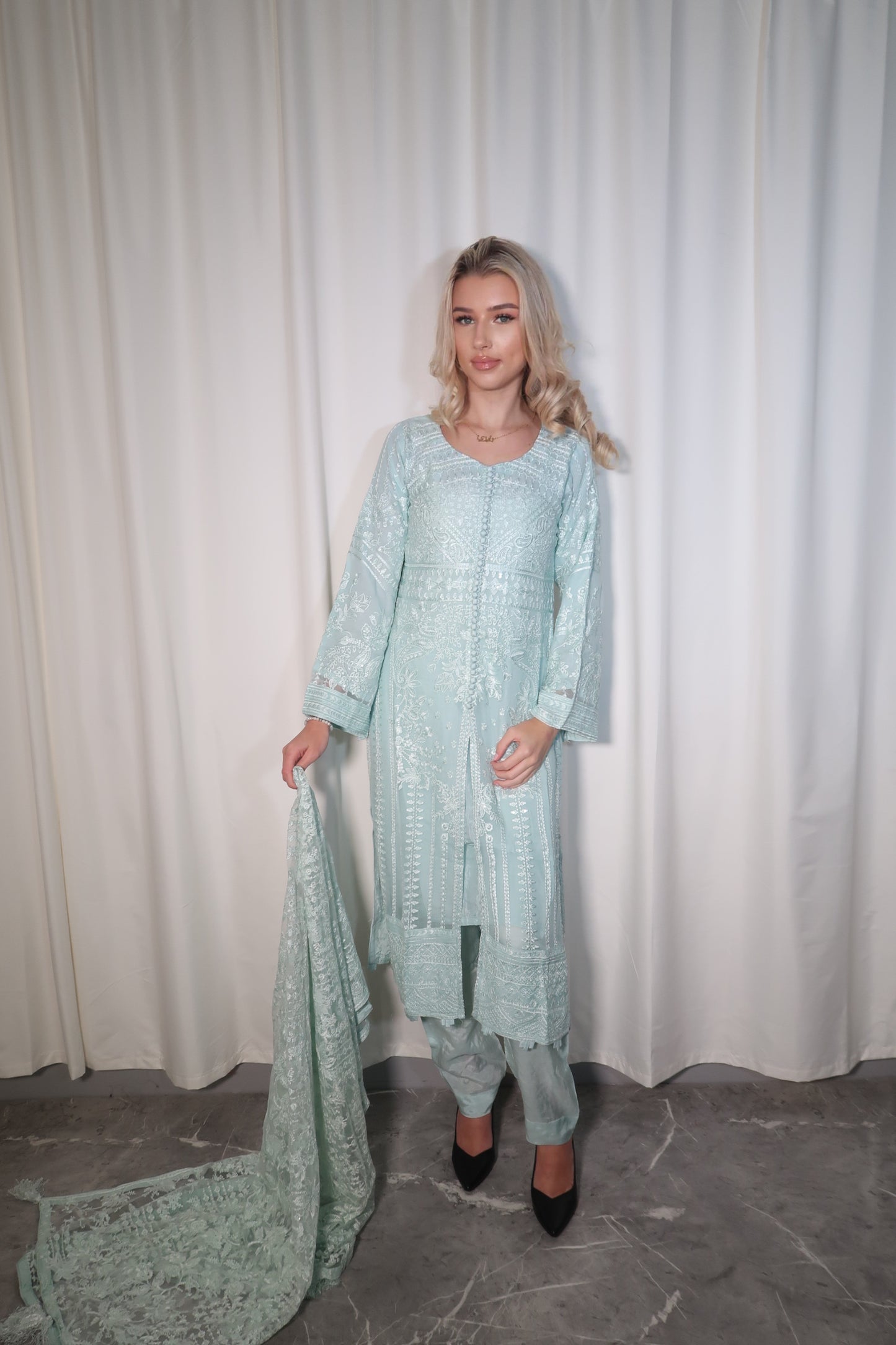 BABY BLUE SPLIT STYLE 3 PIECE CHIFFON SUIT