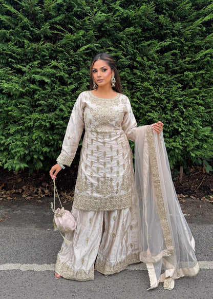 LAMISA SHARARA 4 PIECE SUIT CHAMPAGNE