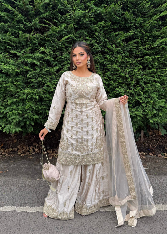 LAMISA SHARARA 4 PIECE SUIT CHAMPAGNE