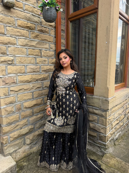 LAMISA SHARARA 4 PIECE SUIT BLACK