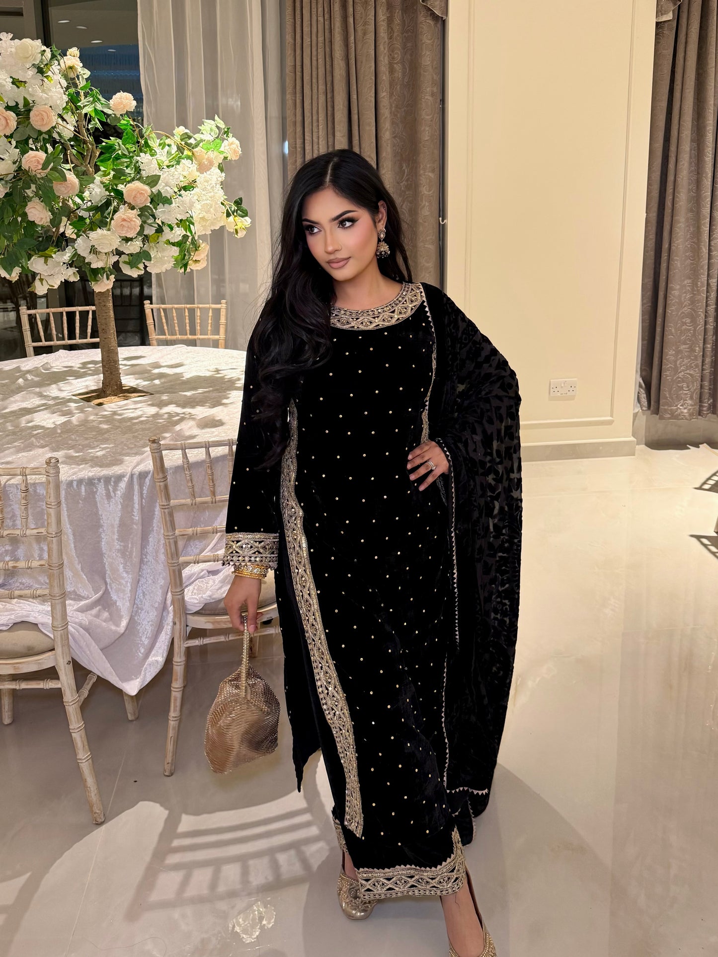 DIYA BLACK VELVET 3 PIECE PLAZZO SUIT