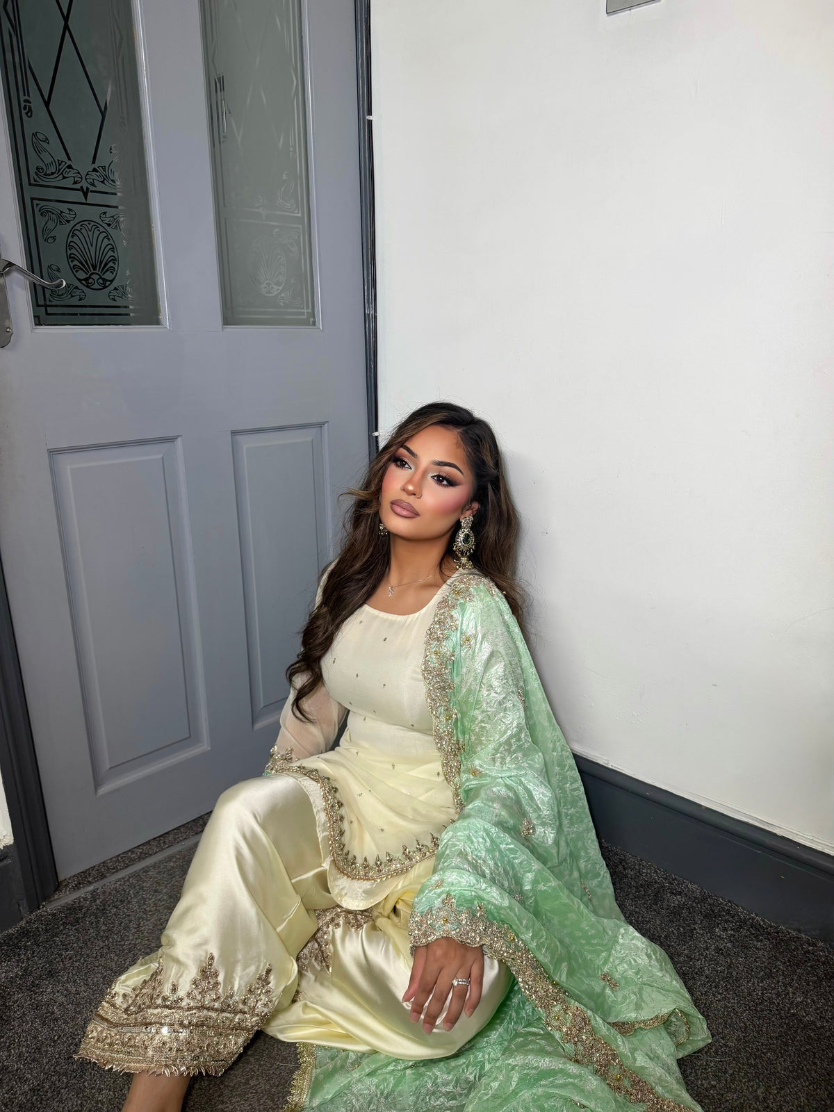 AYSHA IVORY & MINT  3 PIECE SUIT
