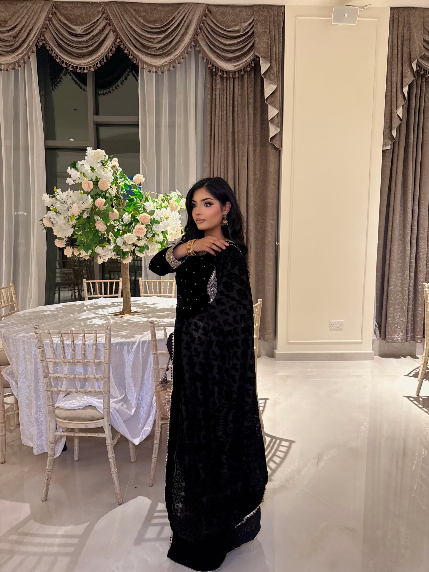 DIYA BLACK VELVET 3 PIECE PLAZZO SUIT