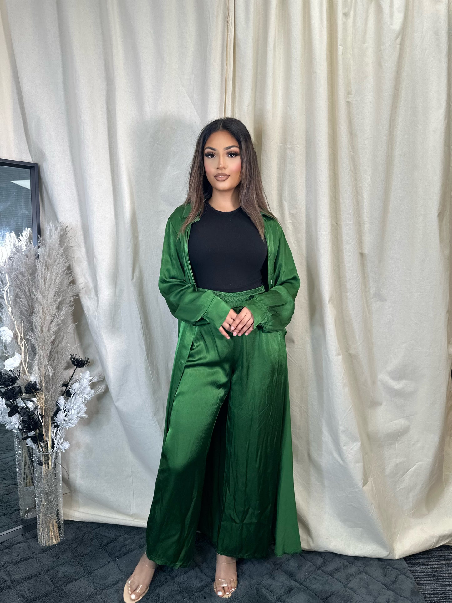 SATIN SHIRT MAXI COORD