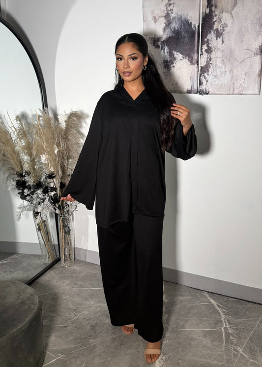TEXTURED V NECK COORD