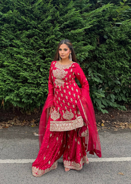 LAMISA SHARARA 4 PIECE SUIT RED
