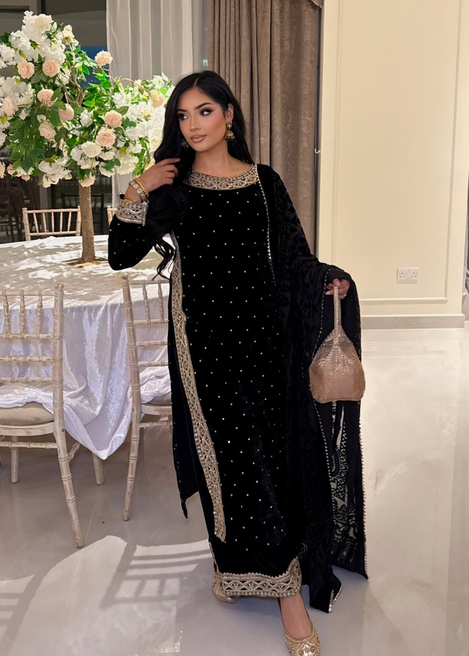 DIYA BLACK VELVET 3 PIECE PLAZZO SUIT