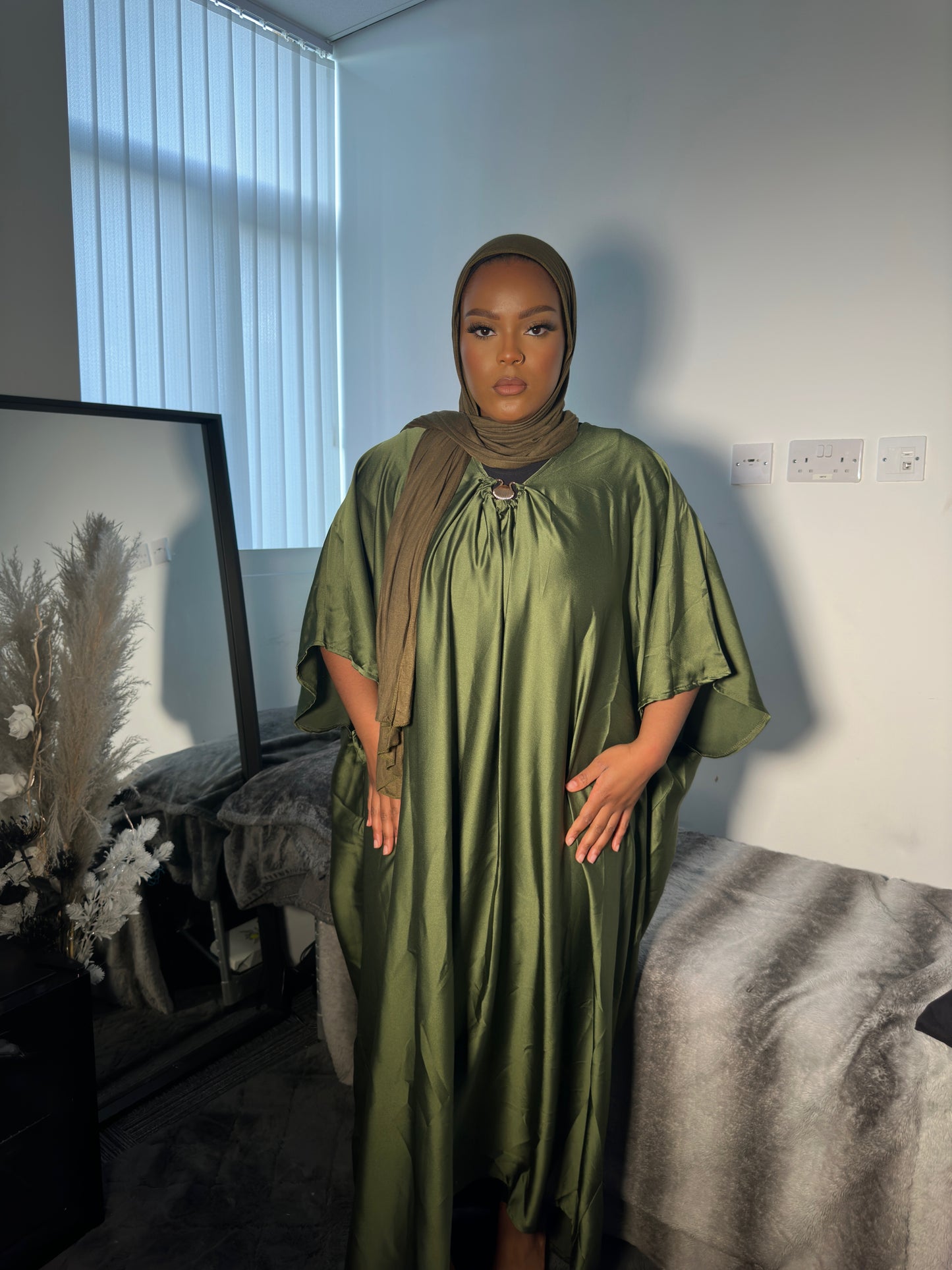 KHAKI EMBROIDERED KAFTAN