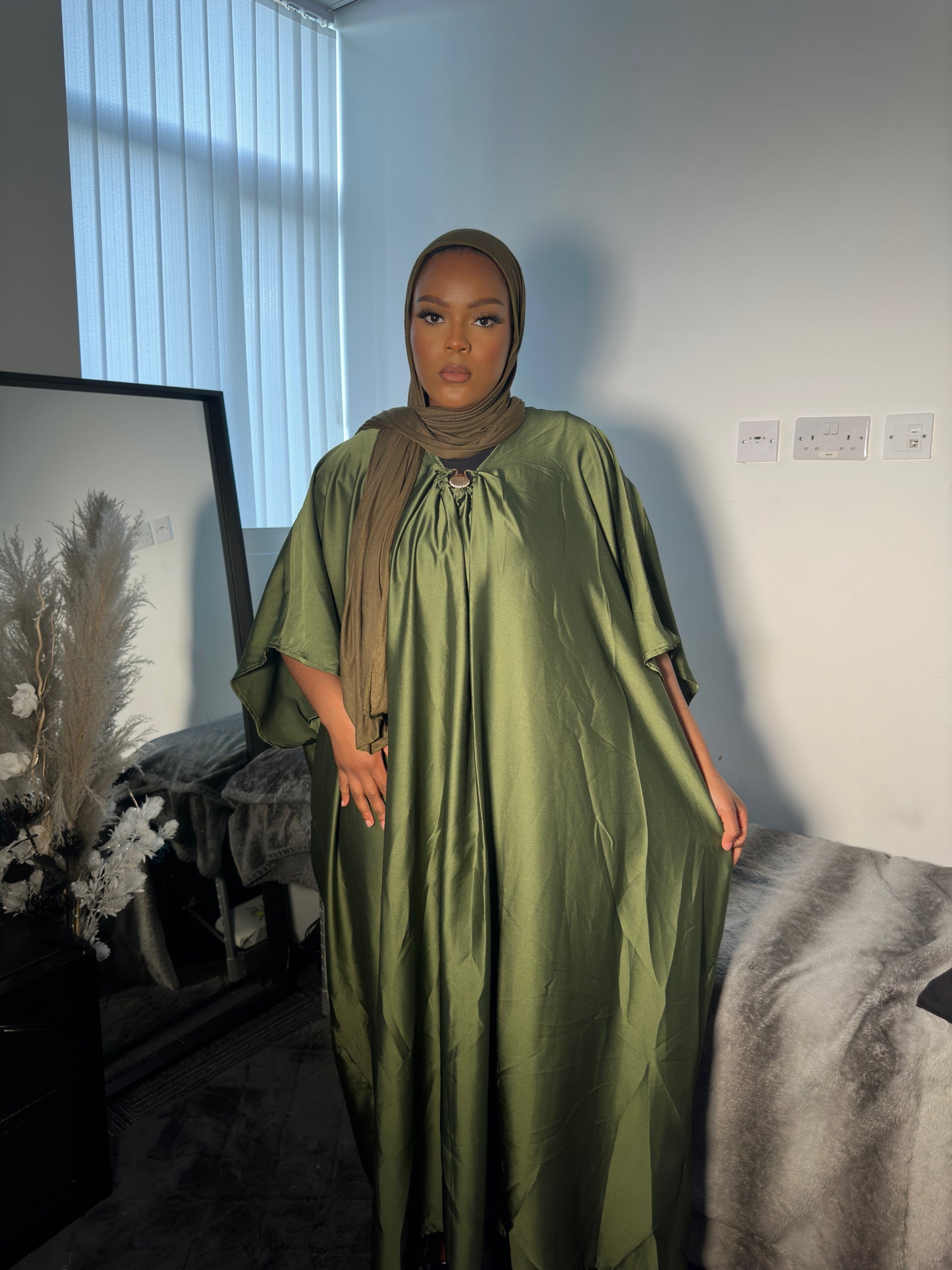 KHAKI EMBROIDERED KAFTAN