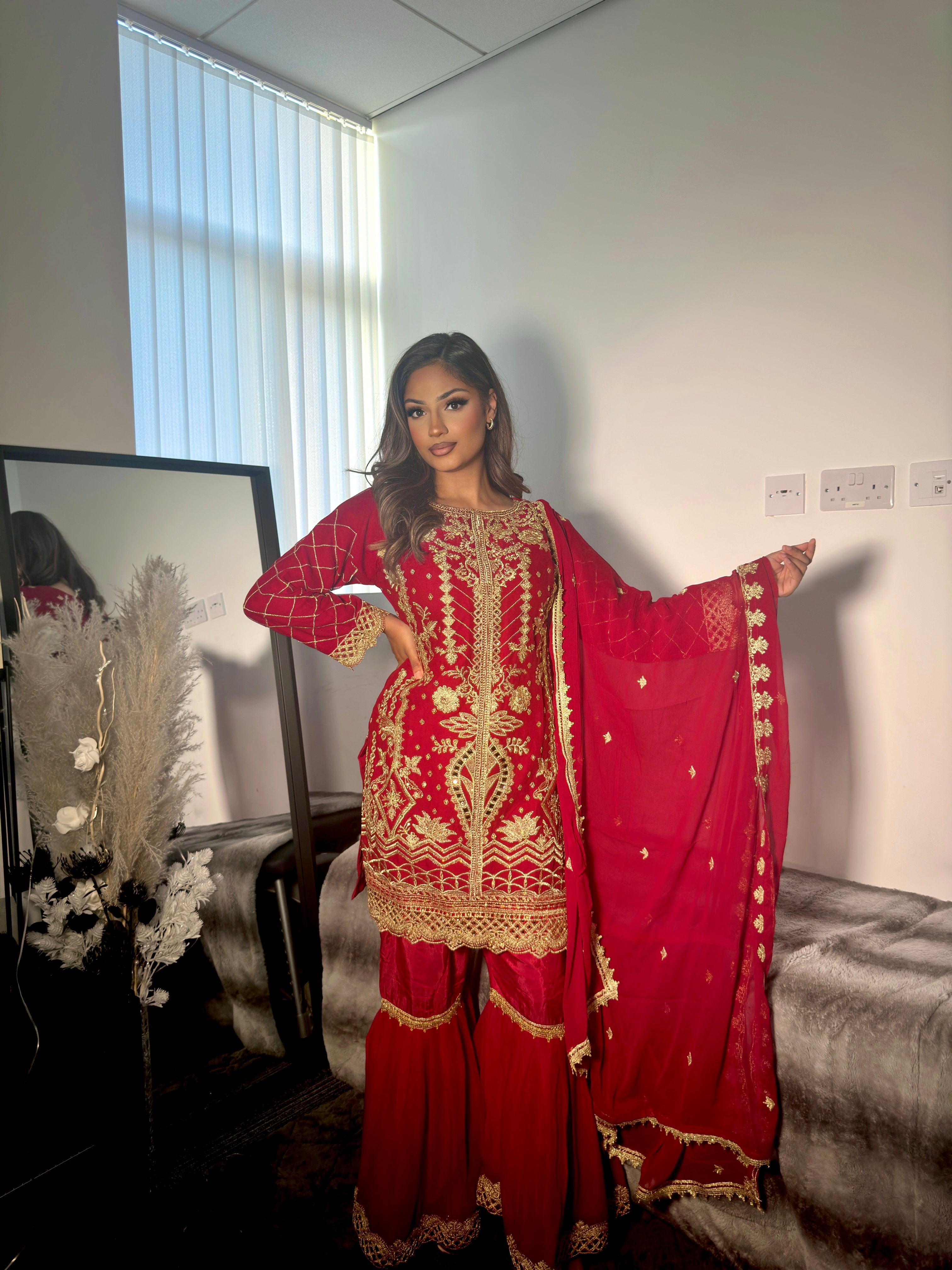 Red color wedding wear sharara suit