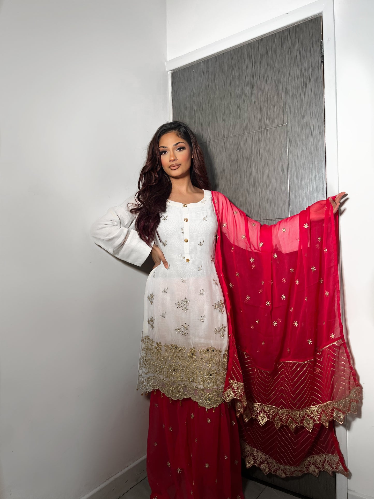 HOT PINK AND WHITE SHARARA